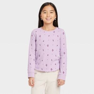 Cat & Jack Light Purple Girls’ Long Sleeve Waffle Floral Top M (7/8)